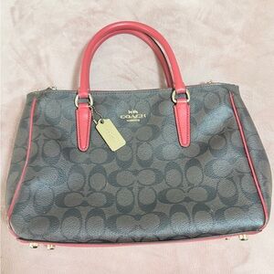 Coach Gray and Red Signature Satchel